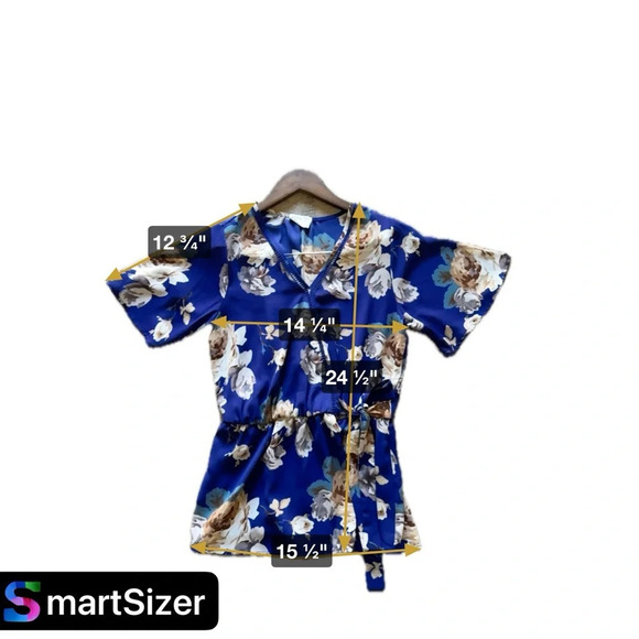 Wrap Top Blue Maximalist Floral Waist Tie Belt Sienna Sky Small Women’s Ruffle - Picture 12 of 14